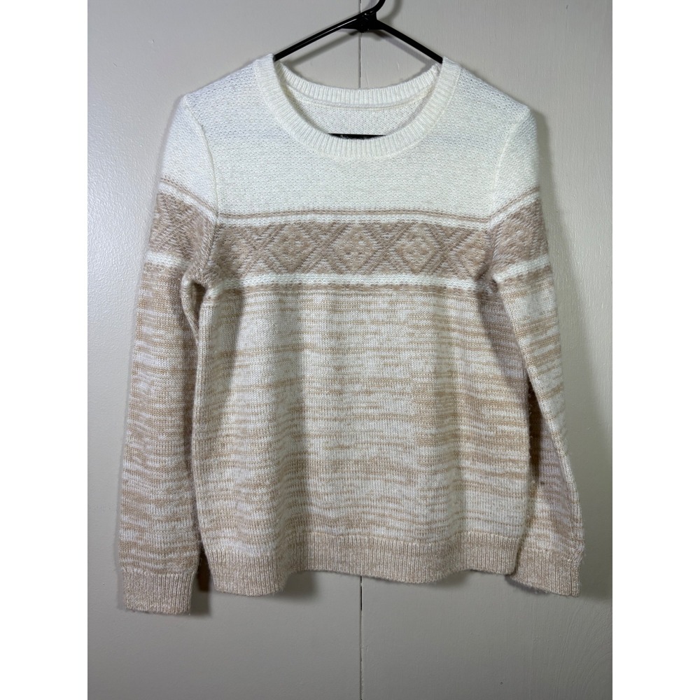 Gap Cream Tan‎ Fair Isle Wool Blend Crewneck Sweater S Scandinavian Cabin Hygge